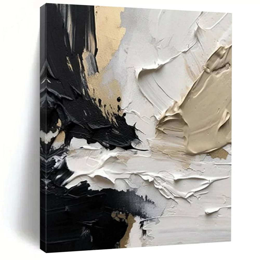 Black Textured White - oversized boho wall art for living room